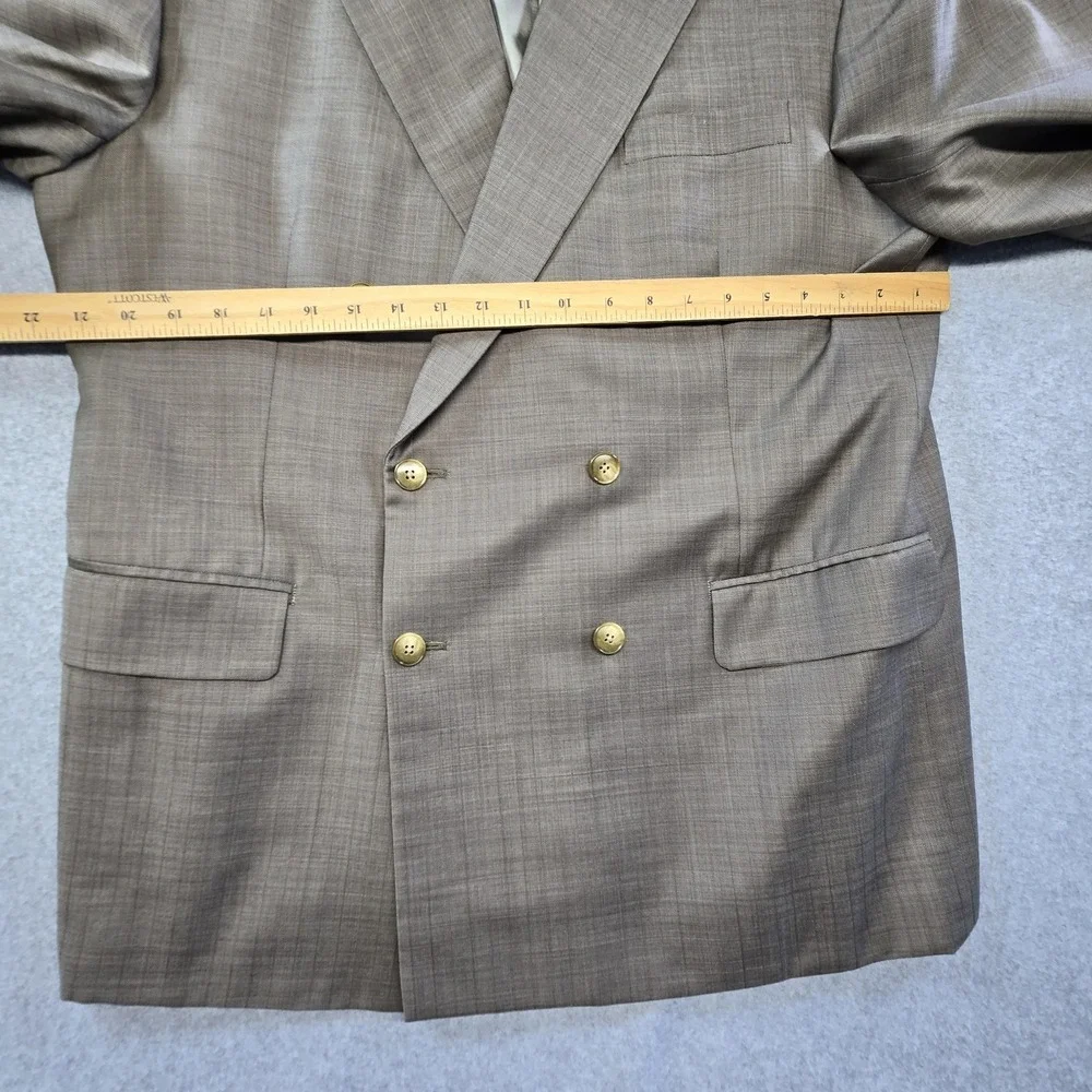 Vintage Lai Chow Tailors Suit Jacket Mens 44R Beige Check Double-Breasted 80s